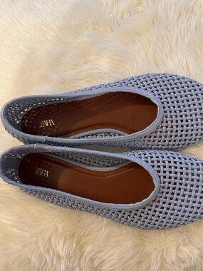 ZARA Light Blue Woven Ballet Flats